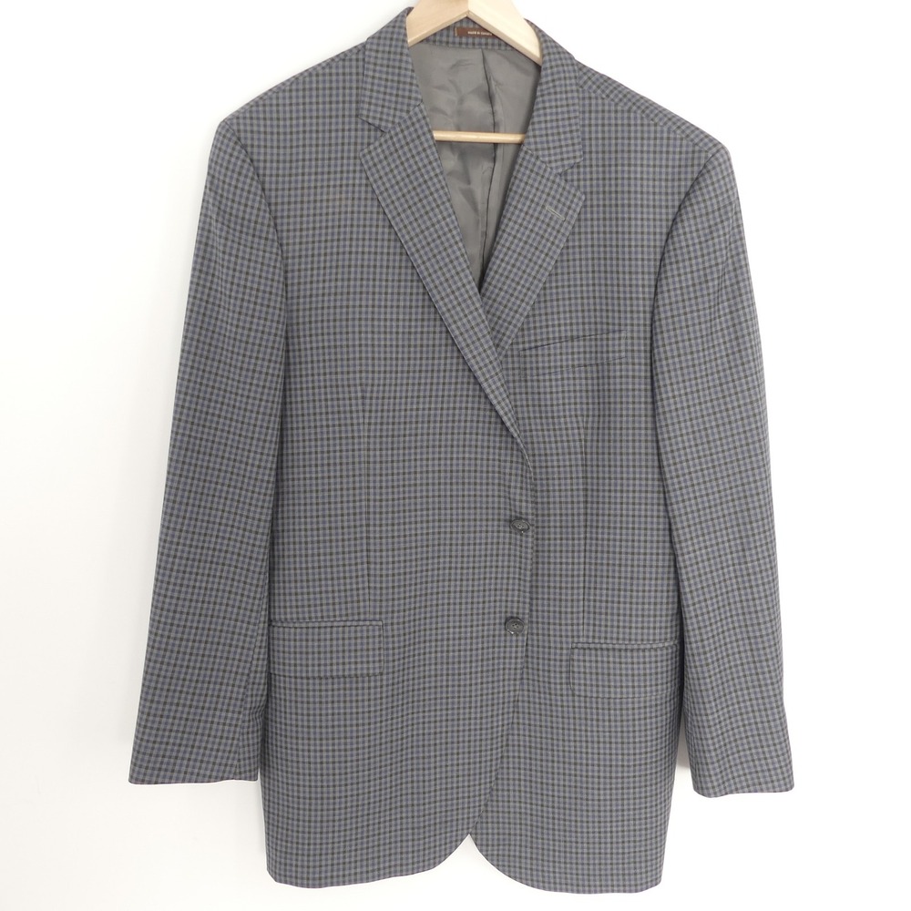 Peter Millar‎ 2-Button Wool Sport Coat Gray Blue Check Actual 44L Tagged 46L